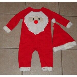 NEW Boys Sz 24 Months Christmas Holiday SANTA CLAUS Red Romper & Cap 2 Pc Set